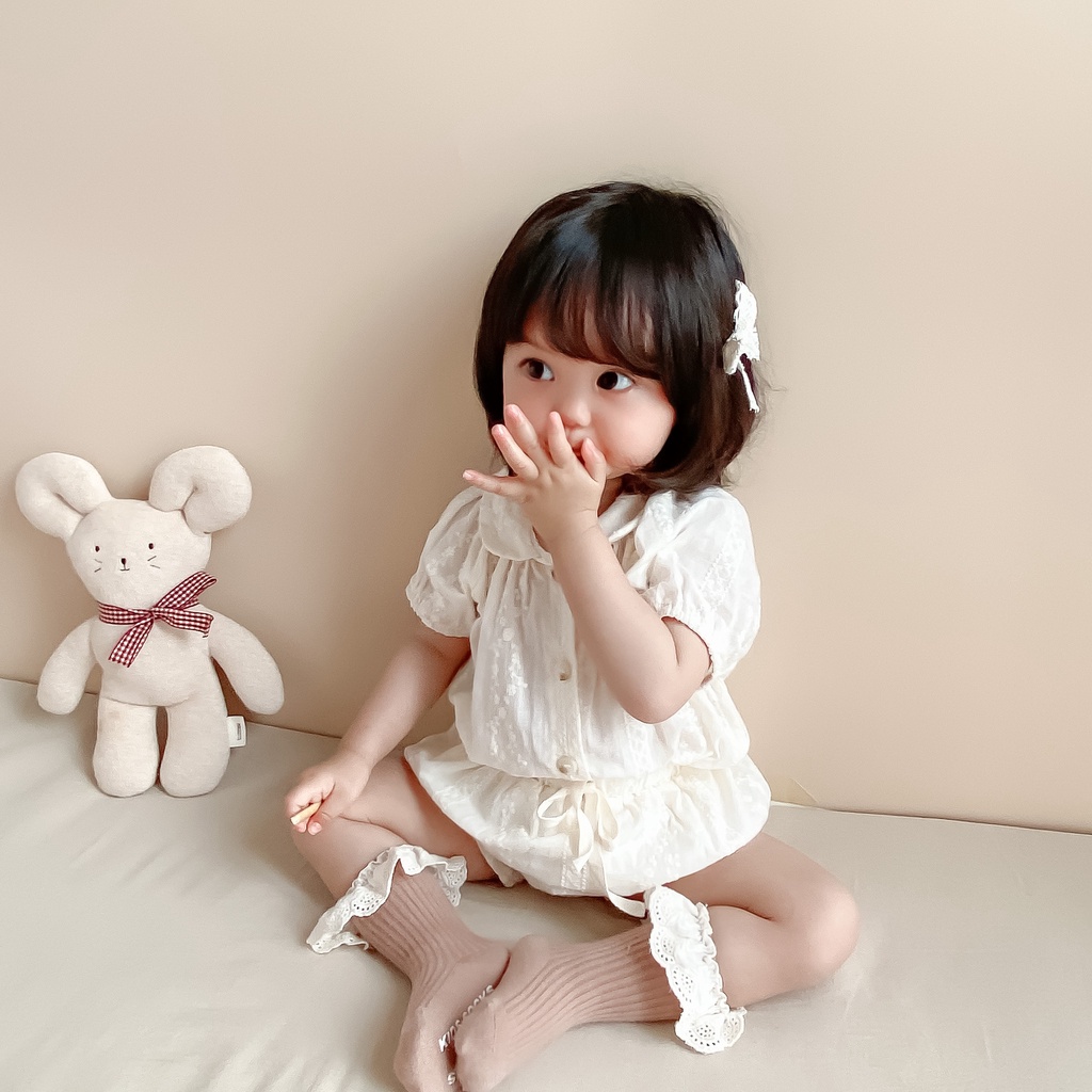 Bộ áo tay ngắn + quần sooc cho bé phong cách Hàn quốc ảnh thật