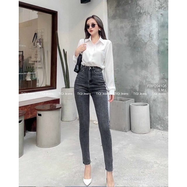 Quần jeans dài lưng cao