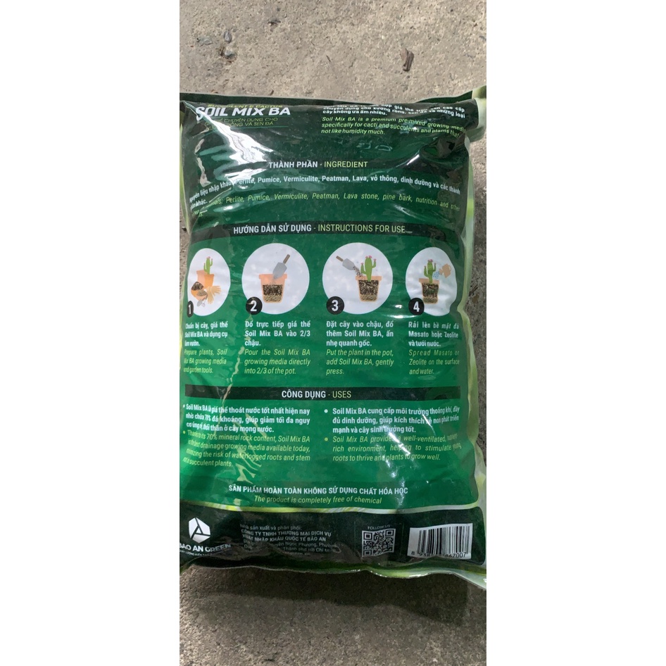 Đất trồng sen đá, xương rồng Soil Mix BA trộn sẵn 6,5 lít
