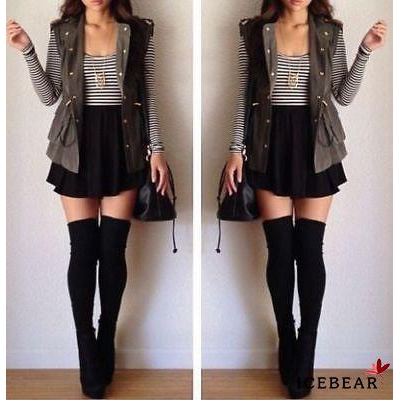 Tất cotton qua gối kẻ sọc cho nữ