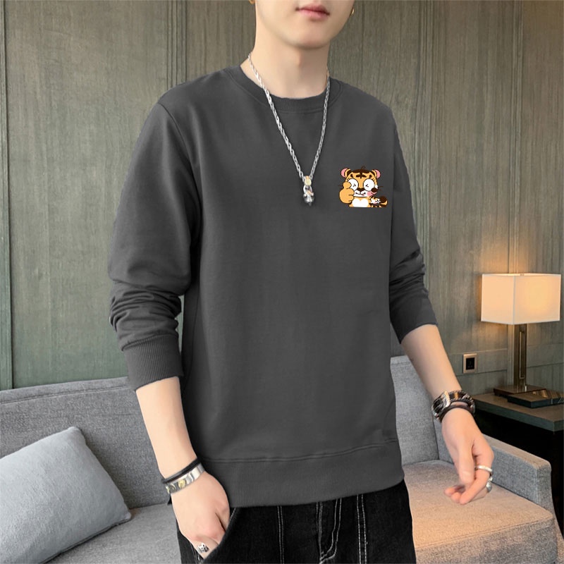 Áo Thun Nam Dài Tay Cổ Tròn Họa Tiết Hoa Văn