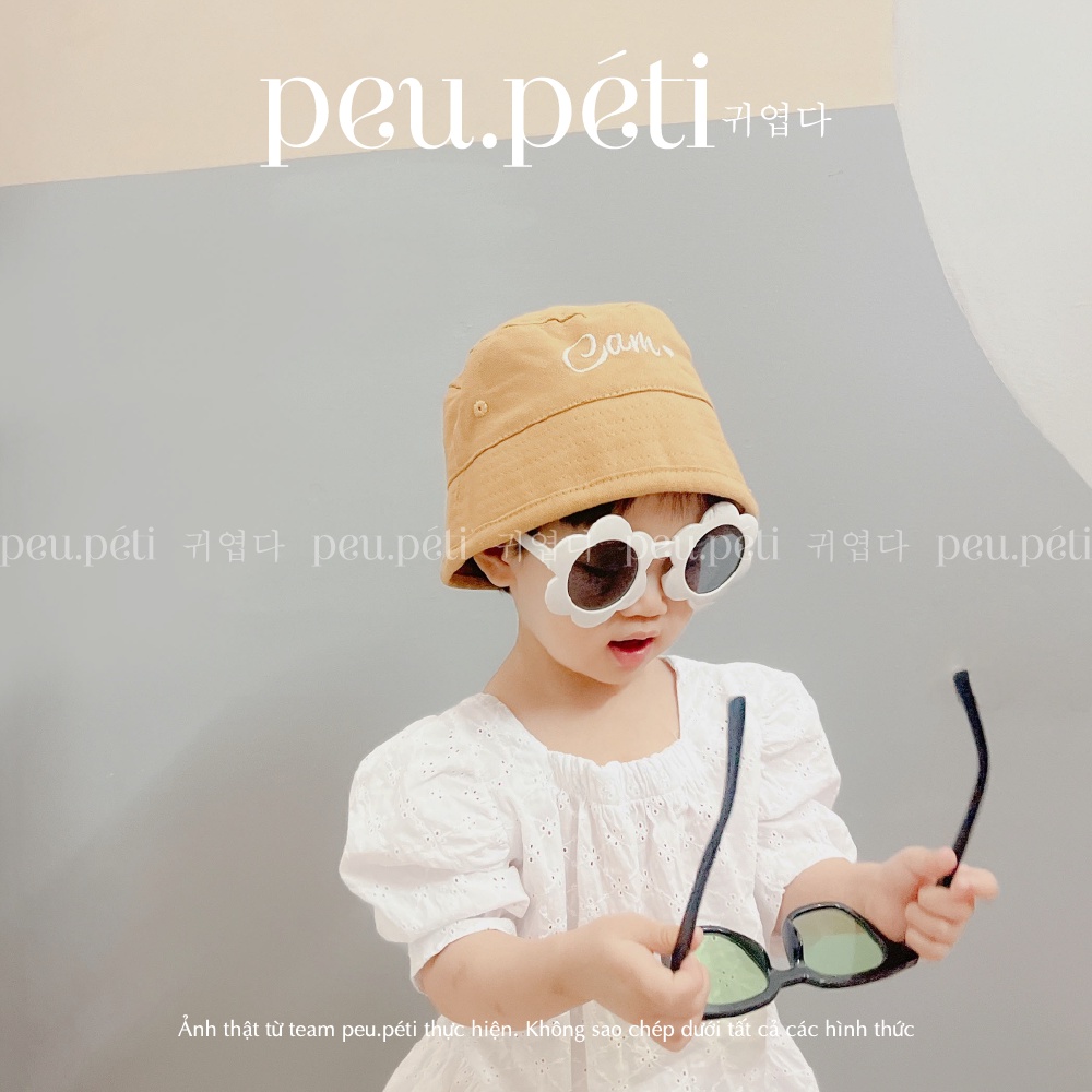 Mũ Bucket thêu tên bé phong cách Hàn 4 màu lựa chọn - peu.péti