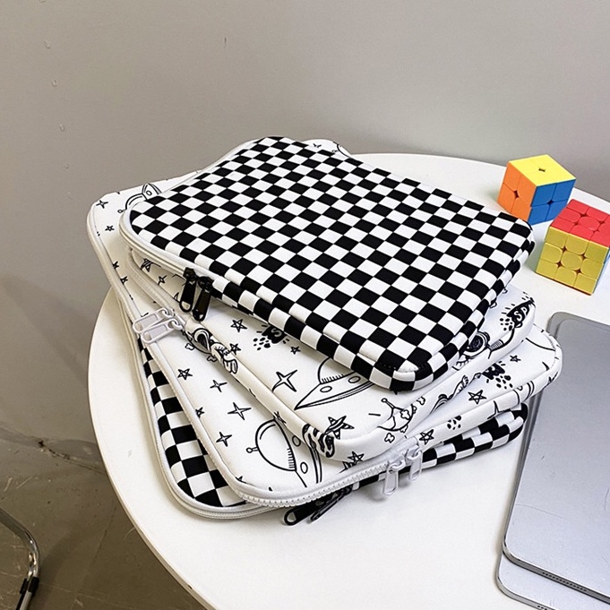 Túi Đựng laptop Chống Sốc Bằng Vải Nhung Kẻ Ô Lưới Kích Thước 11 inch 13 inch Phong Cách Hàn Quốc