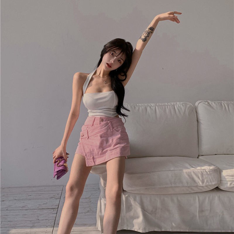 Set áo hai dây + chân váy lưng cao dáng ôm thiết kế tà bất đối xứng thời trang mùa hè 2021 mới cho nữ (có bán lẻ) | BigBuy360 - bigbuy360.vn