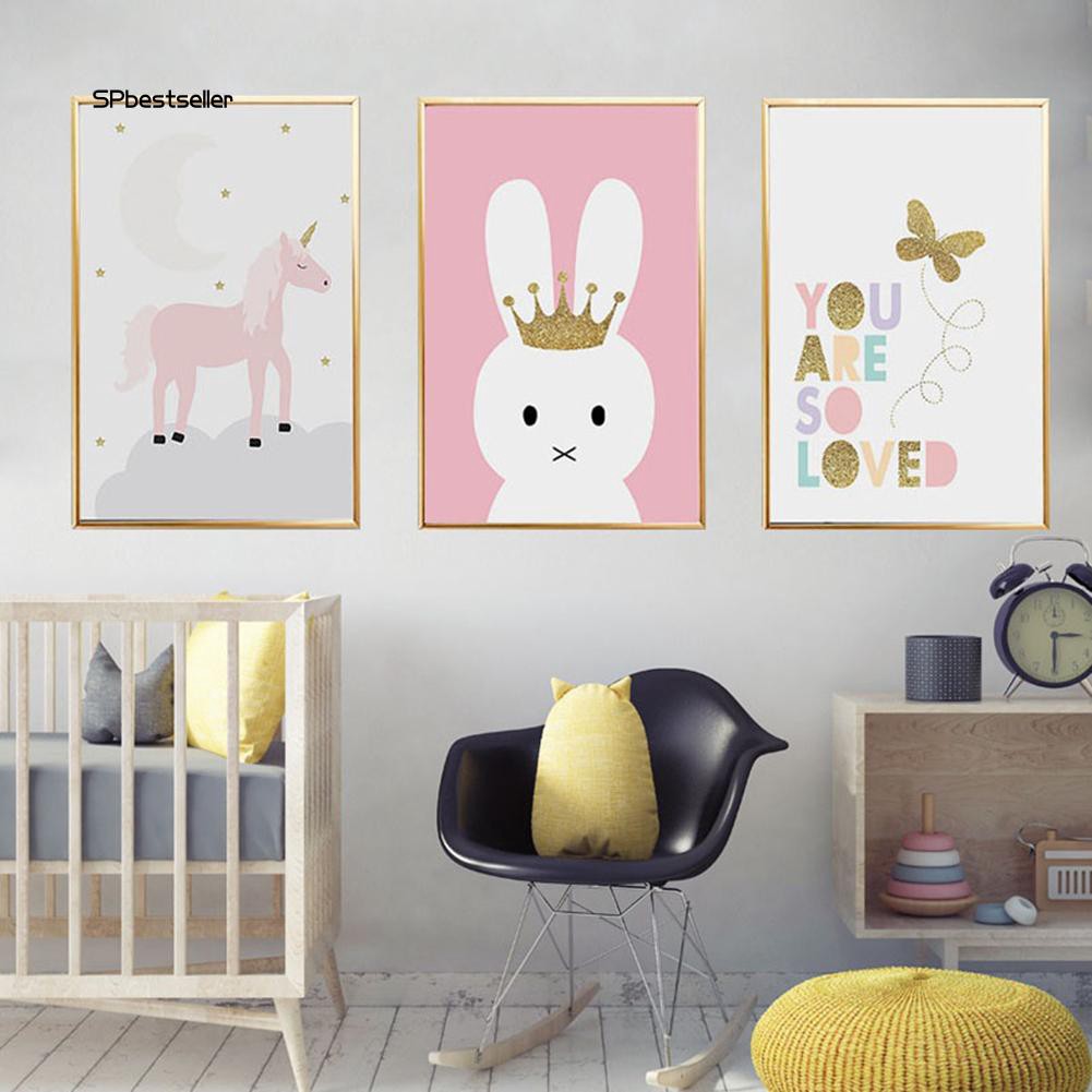 Tranh vải treo tường trang trí hình kỳ lân và thỏ đáng yêu độc đáo