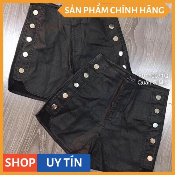 Quần short da lưng cao phối nút