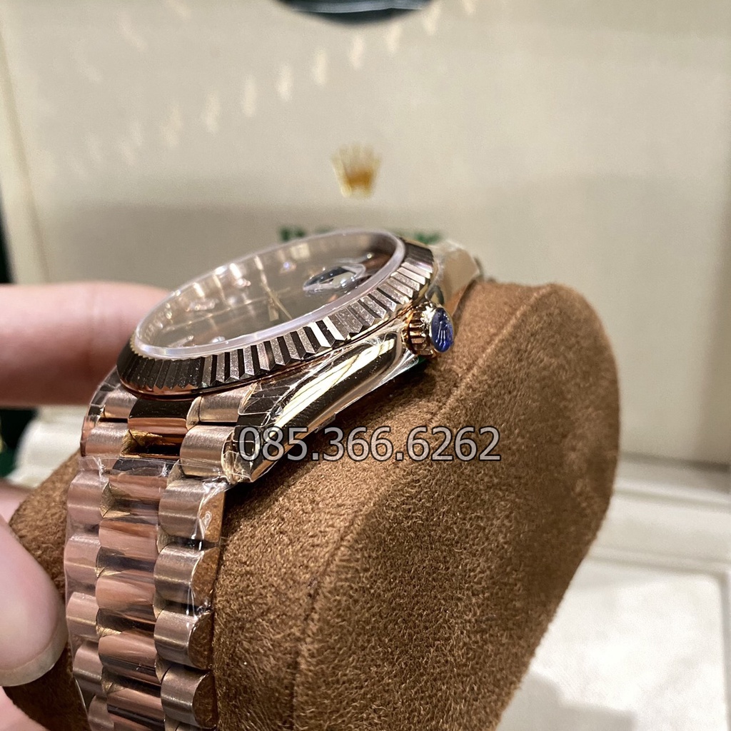 Đồng hồ nam Rolex cơ Automatic máy nhật mẫu Classic 2 lịch nâu cafe cọc số đá trắng size 36-40mm