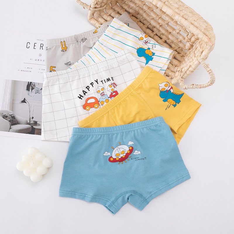 Bộ 5 Quần Lót Boxer Cotton Thoáng Khí In Hình Ultraman Cho Bé Trai 3-12 Tuổi
