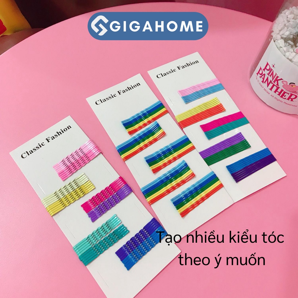 Vỉ 50 Kẹp Tóc Tăm Gợn Sóng Màu Cầu Vồng Đơn Giản, Thời Trang Cho Bạn Nữ GIGAHOME 6544