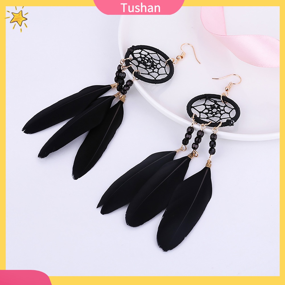 Đôi khuyên tai dài kiểu Dream Catcher gắn lông vũ thời trang cho nữ