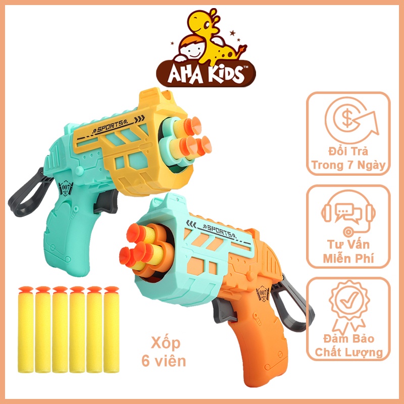 Súng Đồ Choi 3 Lỗ Nerf, Súng Đan Xốp Giá Rẻ, 2 Màu Cam Xanh Ấn Tượng, Nhựa ABS An Toàn, Tặng 6 Viên Xốp