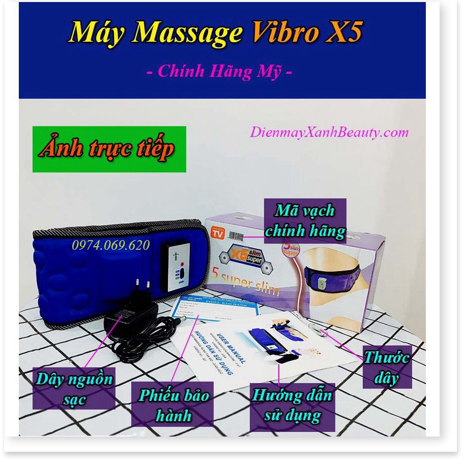 Máy Massage bụng Rung Nóng Tan mỡ Chính Hãng Mỹ Vibro X5- Đai Massage bụng- máy đánh tan mỡ bụng