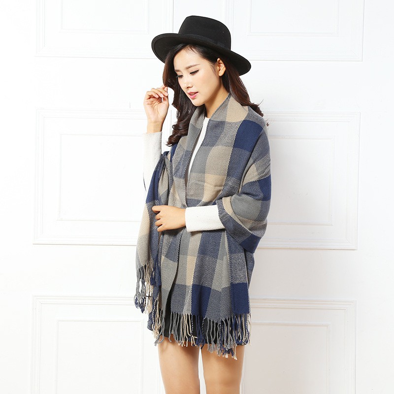 Khăn quàng cổ nữ mùa đông len cashmere choàng cổ đẹp giữ ấm họa tiết caro
