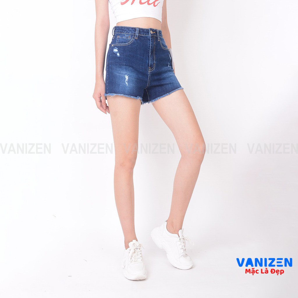 Quần short jean nữ ngắn đẹp lưng cao cạp cao tua rua gấu rách hàng hiệu cao cấp mã 431 VANIZEN
