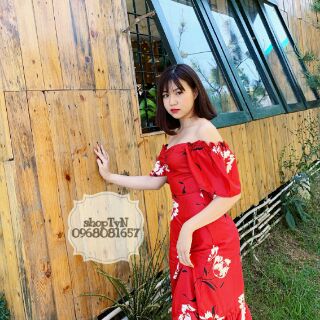 ĐẦM MAXI TRỄ VAI ĐỎ