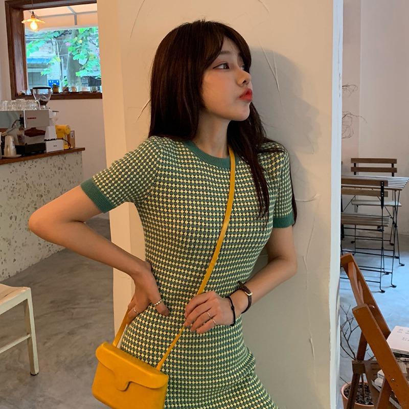 Đầm ôm body cổ tròn họa tiết kẻ sọc ngang thời trang gợi cảm cho phái nữ