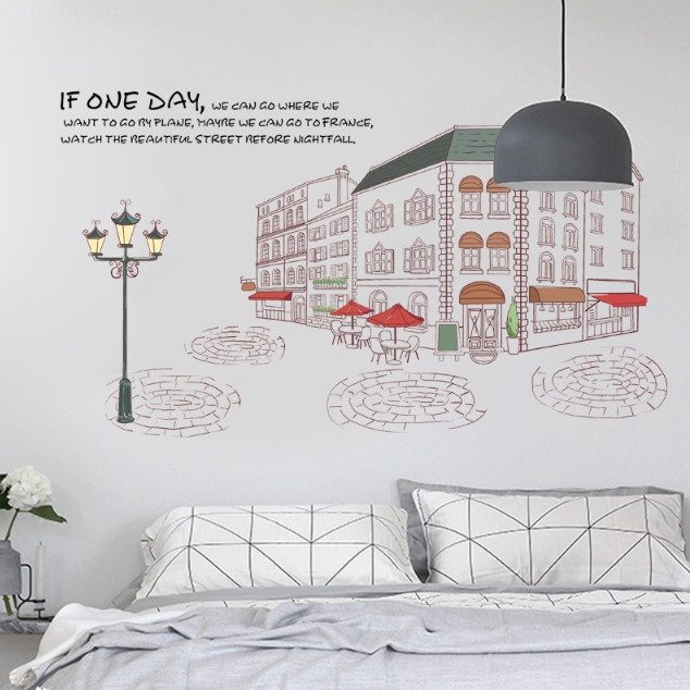 Decal trang trí tường - Quán caffe vỉa hè phong cách Paris