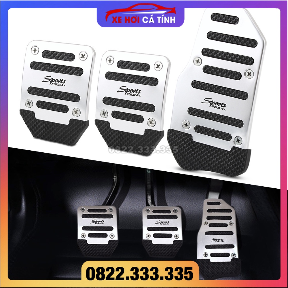Bộ đệm chân côn phanh ga cho xe ô tô số sàn nhiều màu thể thao kim loại phối cao su nhám chống trượt