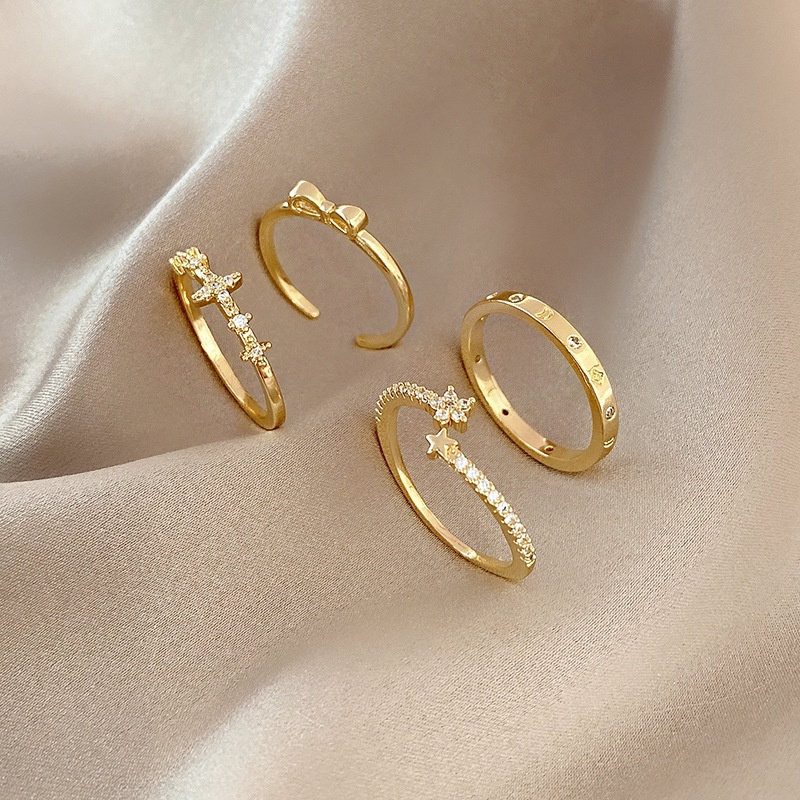Set 4 Nhẫn Hở Mạ Vàng Đính Đá Thời Trang Hàn Quốc