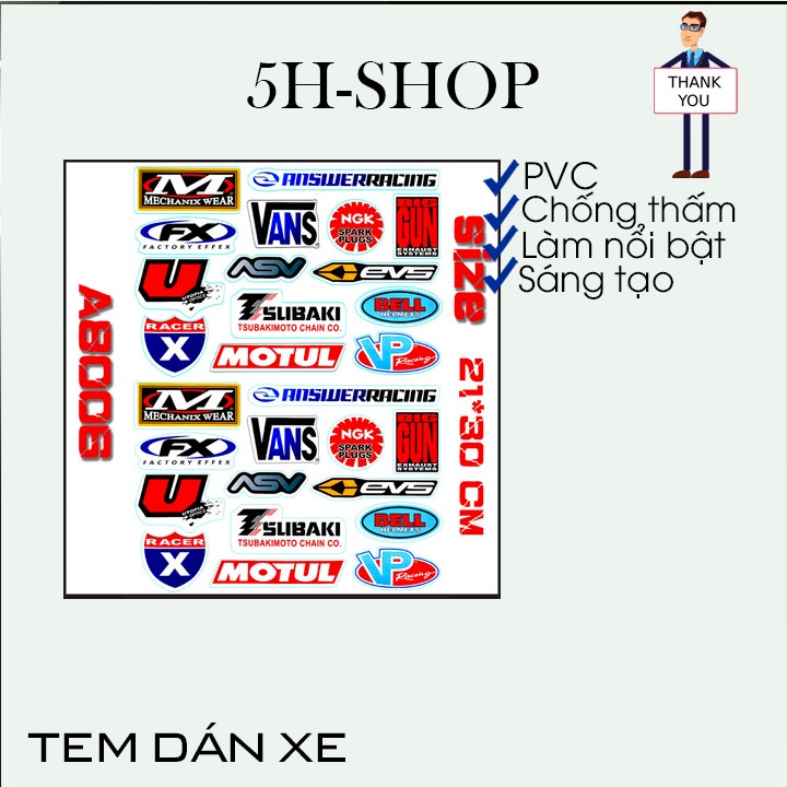 (Qùa tặng mẫu ngẫu nhiên)Bộ sticker tem dán xe máy trang trí xe máy mũ bảo hiểm, laptop,size 20x30cm chất liệu decal