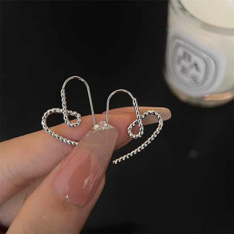 [JUNG/Jung Accessories] Bông tai/Hoa tai hợp kim trái tim khuyết đính đá phong cách Hàn Quốc