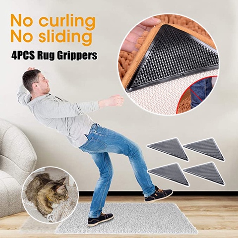 Sàn lát gạch 4PCS Tấm lót chống trượt Tay cầm Sàn gỗ cứng Khu vực Tấm thảm Băng keo có thể tháo rời Miếng dán silicon có thể tháo rời Thảm trải sàn có thể giặt được