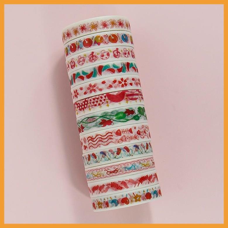 12 Băng dính washi tape 1cm x 3m nhiều mẫu cute