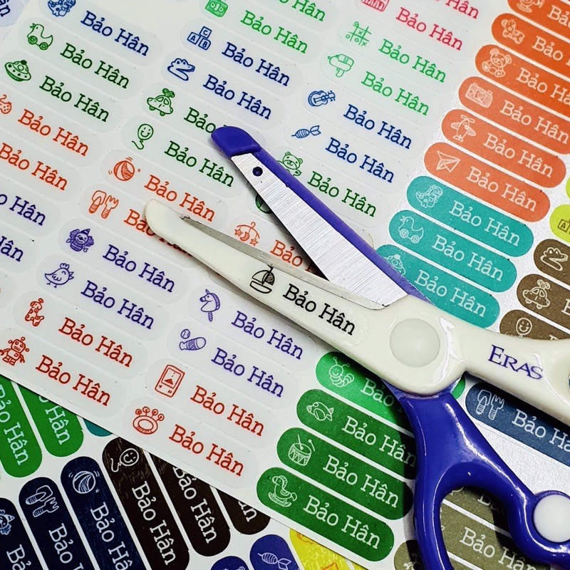 Sticker dán in tên trẻ em GaSticker DTM bộ 144 miếng kích thước 3 x 0,8 cm