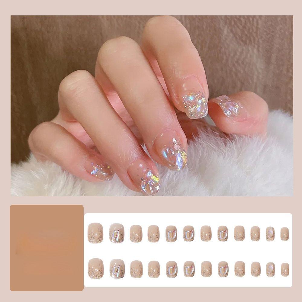 Bộ 24 Móng Tay Giả Đầu Tròn / Vuông Có Thể Tháo Rời Che Phủ Toàn Diện