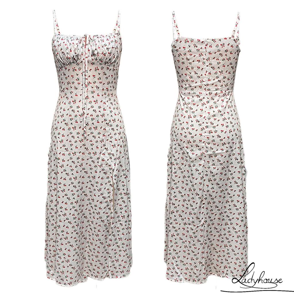 Đầm Dài Hai Dây Không Tay Xẻ Tà In Họa Tiết Hoa Thời Trang Mùa Hè Cho Nữ