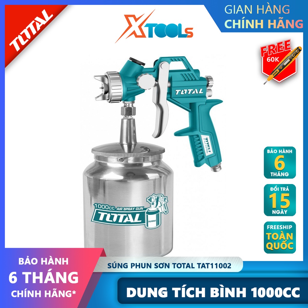 Súng phun sơn Total TAT11002 máy phun sơn cầm tay Đầu vòi 1.5mmÁp lực 3-4bar(43.5-58psi)Mức tiêu thụ 4.2-7.1cfm [XTOOLs]