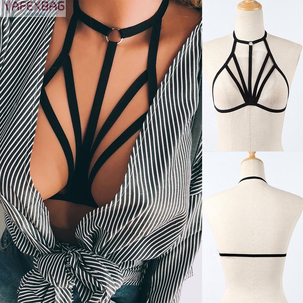 Women Goth Sexy Elastic Harness Bandage Bustier Hollow Cage Bra Tops Bralette