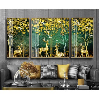 Bộ 3 tranh treo tường PP cán bóng tráng formex hươu sang trọng VIP918- 130 x 60 cm