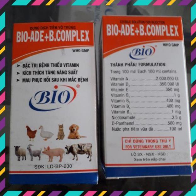 Thú Y. BIO Ade bcomplex chai 100ml. Bổ sung vitamin, phục hồi sức khỏe thú cưng