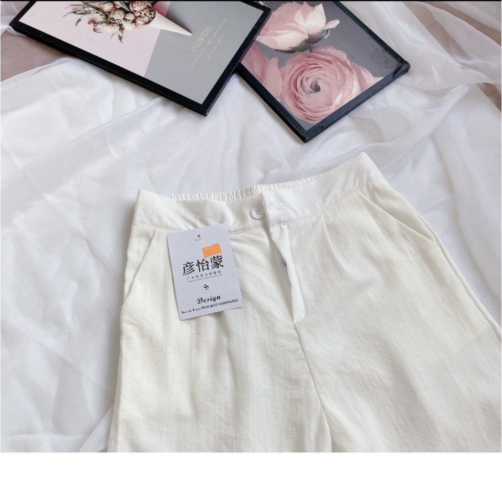 Quần đũi ống rộng nữ dài bigsize cạp chun lưng thun khóa thật màu Trắng Đen - Quần ống suông nữ vải đũi
