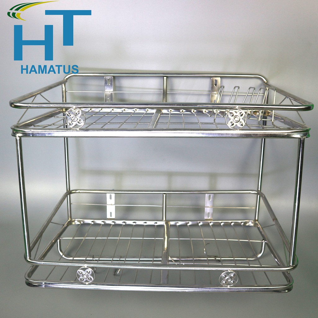 Kệ Úp Chén Dĩa Inox 2 Tầng Gắn Tường Nhiều Kích Cỡ - Gía Để Chén Dĩa
