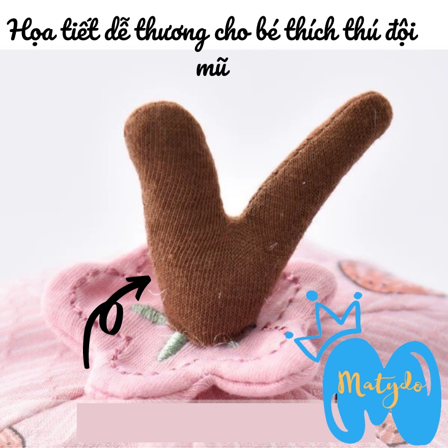 Mũ cho bé gái bé trai vành tròn hình dâu tây có dây rút đáng yêu nón cho bé vải cotton phụ kiện trẻ em