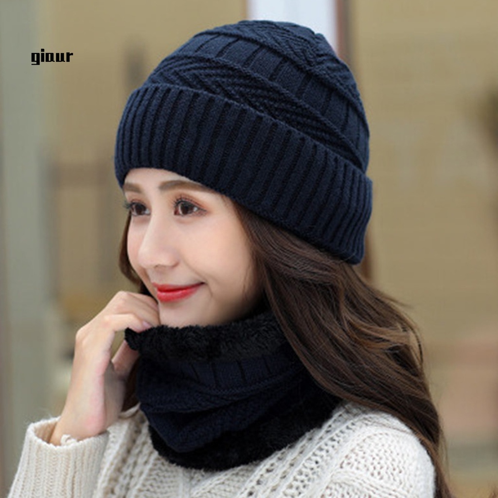 Set mũ + khăn choàng cổ giữ ấm chống rách 4 màu thời trang mùa đông cho nữ