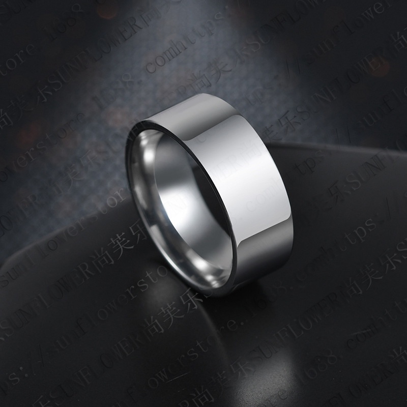 Nhẫn titan trơn sáng bóng, dẹt bản lớn nam nữ