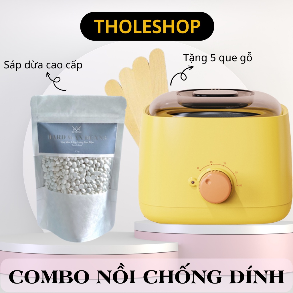 Combo Nồi Nấu Sáp Wax Lông Chống Dính Thế Hệ Mới + 100gr Sáp Cao Cấp + 5 Que Gỗ