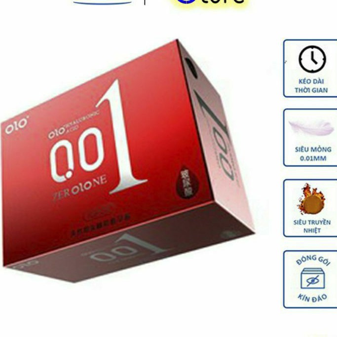 Bao cao su 0.01 OLO đỏ, bao cao su siêu mỏng 0.01mm, siêu ấm hộp 10 bcs
