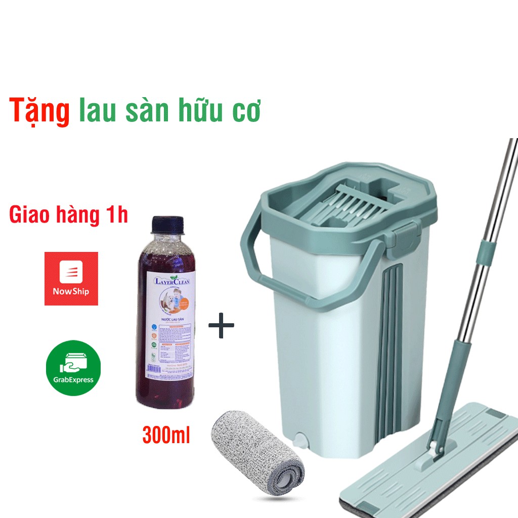 Bộ lau nhà thông minh 2 ngăn giặt vắt riêng biệt, bông lau lớn 38cm