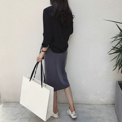 Áo kiểu nữ tay dài màu trơn phong cách Hàn Quốc