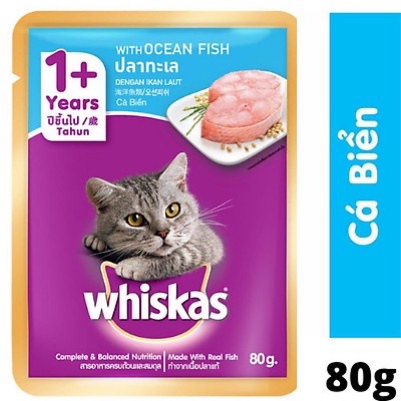 Pate whiskas gói 80g cho mèo con và mèo trưởng thành
