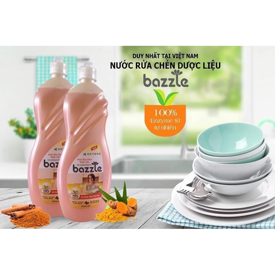 Nước rửa chén Hàn Quốc Bazzle  chiết xuất Enzym hữu cơ - công nghệ sinh học tặng kèm miếng xơ rửa bát