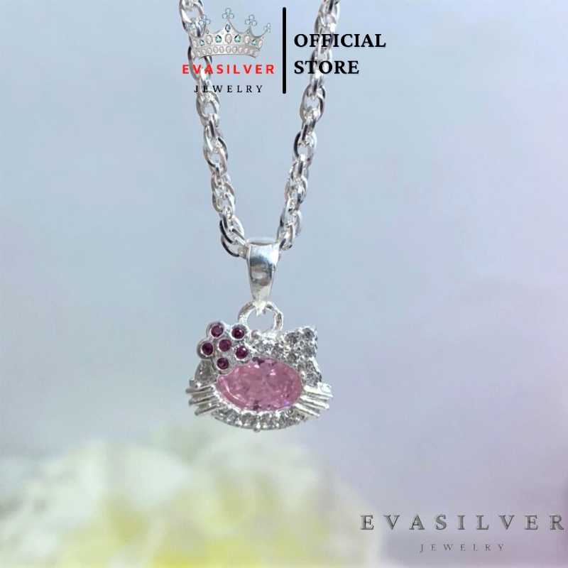 Dây chuyền bé gái mặt hình mèo đính đá, chất liệu bạc ta cao cấp - Trang sức bạc Evasilver