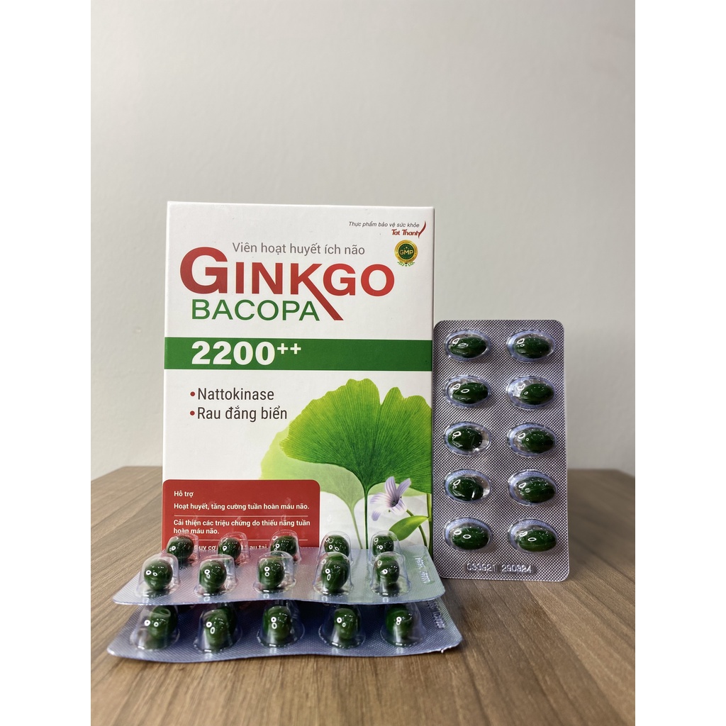 Viên hoạt huyết ích não Ginkgo Bacopa 2200++ Tất Thành Pharma tăng cường tuần hoàn máu não 60 viên