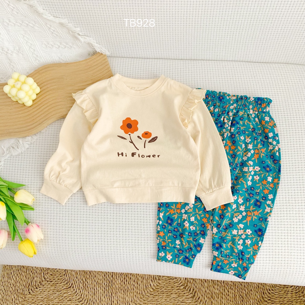 Bộ Dài Tay Thu Đông Cho Bé Gái Họa Tiết Hoa Nhí Flower Chất Cotton Cao Cấp Mềm Mại Co Dãn Tốt Từ 8-22Kg