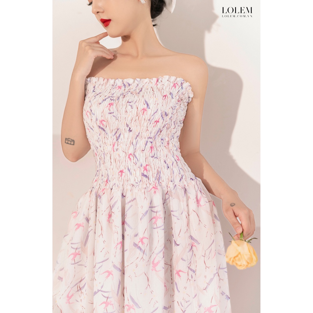 Set váy tơ hoa xước đầm cúp nhún ngực kèm áo khoác LOLEM SV228