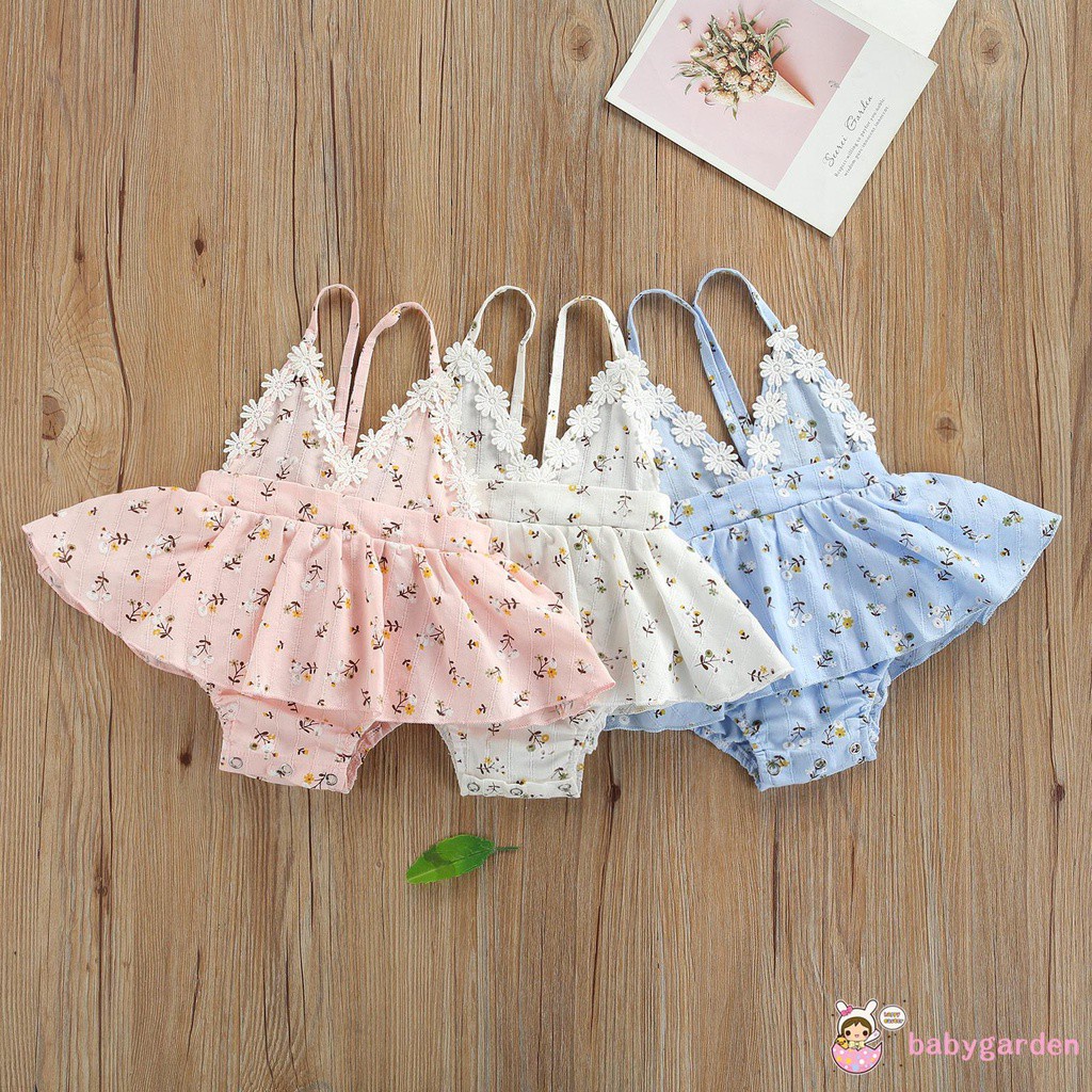 Bộ Áo Liền Quần Hai Dây Cổ Chữ V Hở Lưng In Hoa 3 Màu Tùy Chọn Thời Trang Mùa Hè Cho Bé Gái 0-24 Tháng Tuổi